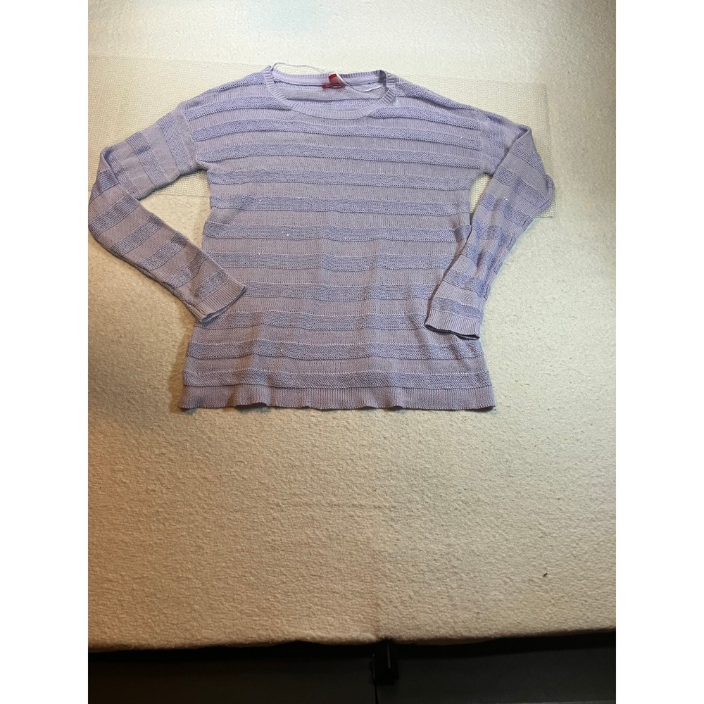 Elle Womens Lavender Purple Sequin Stripe Knit Sweater Top Size L New